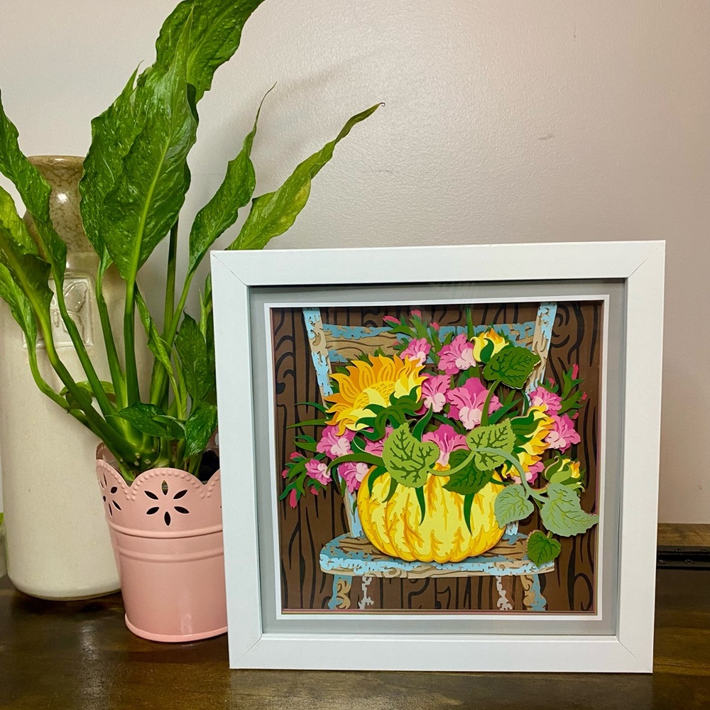 3D Floral Pumpkin Chair Shadowbox